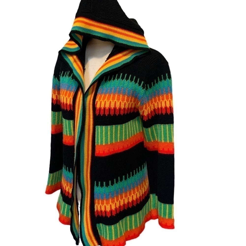 Vintage Multi-Color Open-Front Hooded Cardigan Sweater